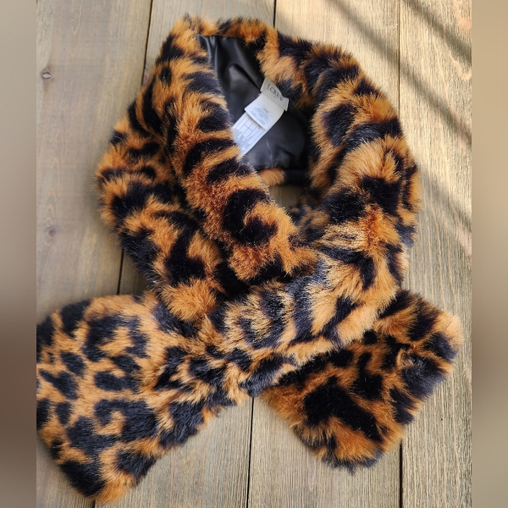 J. Crew Leopard Print Faux Fur Scarf